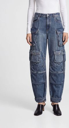 The Attico High-Waisted Baggy Cargo Jeans in Blue Cotton Denim