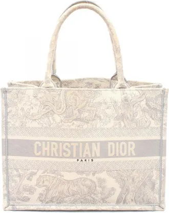 Dior Gray Ivory Canvas Handbag Tote Bag (Pre-Owned)