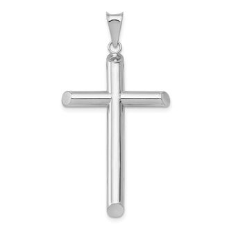 Diamond2Deal 14k White Gold Polished Tube Cross Pendant