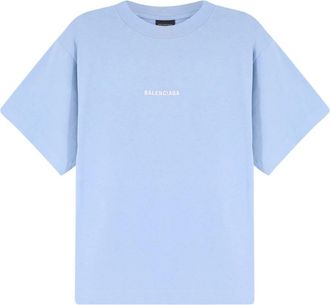 Balenciaga T-Shirts, female, Blue, Size: XS Logo Embroidered Cotton-Jersey T-Shirt