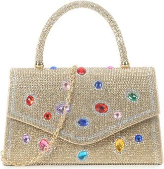 Girly HandBags Womens Rhinestone Handbag - Top Handle Evening Bag with Chain Strap for Weddings, Parties, and Formal Events Medium Gold