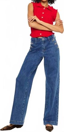 Kancan Wide Leg Drape Trousers In Dark Wash
