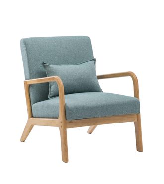 Home Heavenly Butaca de madera y tela con coj&iacute;n lumbar color verde 78 x 65 x 75 cm