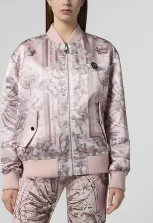 Philipp Plein Oversized Satin Bomber Butterfly Tattoo Women in Rose/pink at Nordstrom, Size X-Small