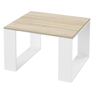ML Design Mesa De Centro 65 X 65 X 40 Cm Tablero De Madera De Roble Patas Met&aacute;licas Blancas Mesita Cuadrada Auxiliar Para Sal&oacute;n Y Oficina Mesilla Estilo Moderno