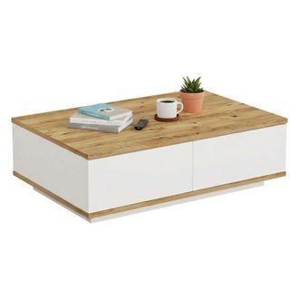 Dmora Mesa De Caf&eacute; Marfik, Mesa De Centro Baja, Revistero Para Sof&aacute;, Estante De La Sala De Estar, 90x60h29 Cm, Roble Y Blanco, Con Embalaje Reforzado - Dmor