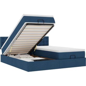 vidaXL Estructura De Cama Otomana Con Colchones Tela Azul 160x200 Cm Vidaxl