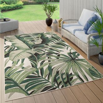 Paco Home Paco Home - Alfombra Salon Jardin Hojas De Palmera Jungla Floral Motivo Boho Chic Verde 150 Cm Cuadrado, Verde 10