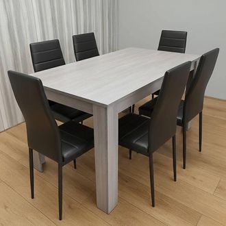 Kosy Koala Dining Table With 6 Chairs Grey Dining Set With 6 Black Chairs