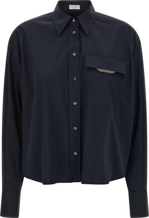 Brunello Cucinelli Shiny Flap Detail Camicie Blu-Donna