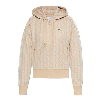 Lacoste Monogram Hoodie - Dames - Vesten met rits - Beige - M - Katoen - Hoodies & sweatvesten