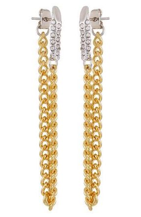Vince Camuto Two-Tone Pav&eacute; Crystal Draped Chain Front/Back Earrings in Gold Tone at Nordstrom Rack