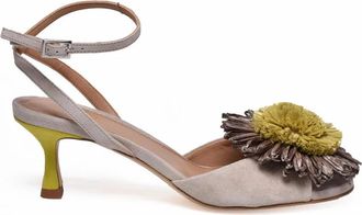 Chantal Beige Suede Floral Embellished Ankle Strap Sandals