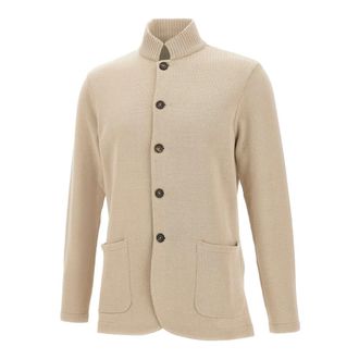 Eleventy Cardigans, male, Beige, Size: XL Ribbed High-collar Cardigan