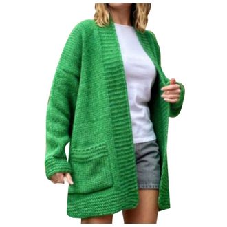 Generic Womens Long Cardigans Chunky Knit Boyfriend Jumpers Cardigan with Pockets Ladies Loose Long Sleeve Knitwear Oversized Sweater Cardigan for Autumn Wint