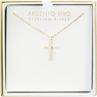 Argento Vivo Cubic Zirconia Cross Pendant Necklace in Gold at Nordstrom Rack