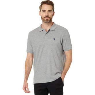 U.S.Polo Association Mens Slim Fit Interlock Polo, Heather Grey, Large
