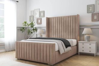 Comfort Beds Chester Naples Bed Frame With Mattress-50 Upholstered Wingback in Light Brown | Size: Single