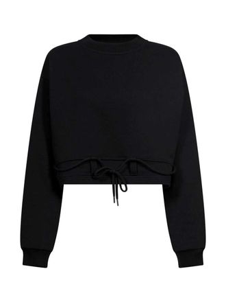 Dries Van Noten Zwart cropped sweatshirt met trekkoord en ronde hals