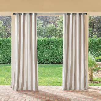 Frontgate Outdoor Curtain Stripe Panel - Resort Stripe Air Blue, 96 x 50 - Frontgate Resort Collection