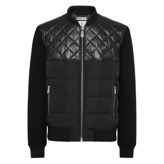 Philipp Plein Jassen, Heren, Zwart, M, Wol, Puffer Leren Bomberjack