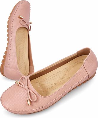 Generic Womens Orthopedic Leather Loafers Bowknot Slip-On Flats, Lightweight Anti-Slip Breathable Comfort Shoes for Wide Width (3.5,Pink)