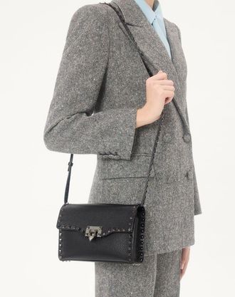 Valentino Garavani Borsa Piccola A Tracolla Rockstud In Vitello Granato Donna NERO UNI