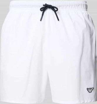 Emporio Armani Straight Fit Badeshorts mit Logo-Detail in Weiss, Gr&ouml;&szlig;e XXL