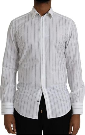 Dolce & Gabbana Gestreepte formele jurk gouden shirt - Heren - Casual Overhemden - Wit - M - Katoen - Overhemden