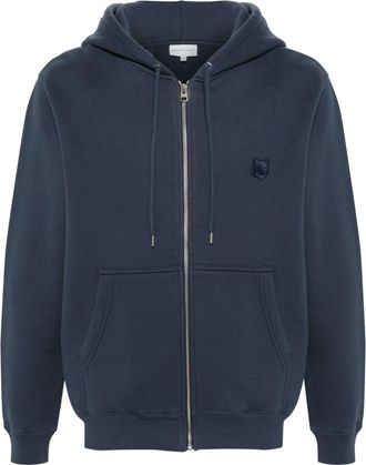 Maison Kitsuné Fox-appliqué zipped hoodie - men - Cotton - S - Blue