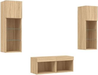 vidaXL 4 Piece tv Wall Cabinets with led Lights Sonoma Oak Vidaxl