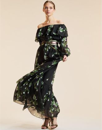 Cynthia Rowley Off Shoulder Silk Maxi Dress