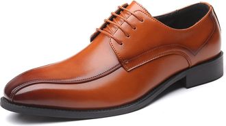 Generic Oxford Dress Shoes for Men Lace Up Bike Toe Derby Shoes Burnished Toe PU Leather Resistant Non Slip Block Heel Anti-Slip Party(Brown,10.5 UK)