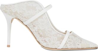 Malone Souliers Mules con pizzo e tacco a stiletto 85mm - Bianco