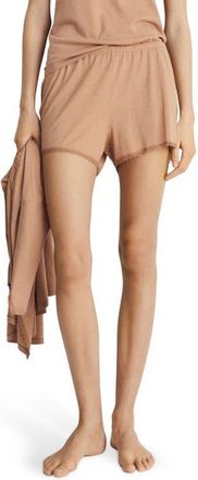 Mango Lace Trim Cotton & Modal Pajama Shorts in Medium Brown at Nordstrom, Size Large