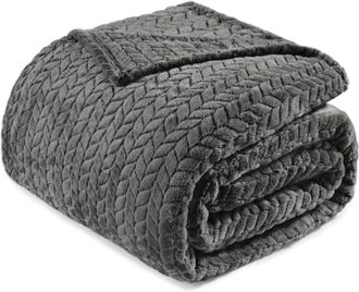 OEM Manta De Franela Jacquard Con Estampado De Hojas, 230x270 Cm - Gris Oscuro - Sof&aacute;/cama