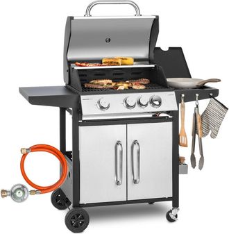 Klarstein Klarstein Tomahawk 3.1 S - Griglia a gas, 3 bruciatori da 3,6 kW + 1 bruciatore da 2,7 kW, 60 x 45 cm, acciaio inox