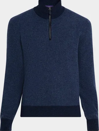 Ralph Lauren Purple Label Birdseye Cashmere Quarter-Zip Sweater