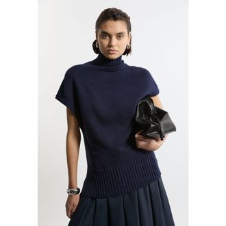 Karen Millen High Neck Knitted Tunic Top in Navy at Nordstrom, Size X-Small
