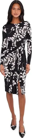 Calvin Klein Long Sleeve Matte Jersey Floral Aline Womens Dress Black Cherry Blossom : 12, Polyester/Spandex