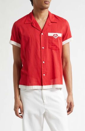 Bode Heart Deco Cotton Voile Camp Shirt in Red White at Nordstrom, Size X-Large