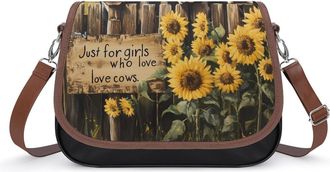 Generic Sunflowers And Milk Cows Womens Crossbody Bag Fashion Shoulder Handbags Message Tote Bag with Adjustable Strap