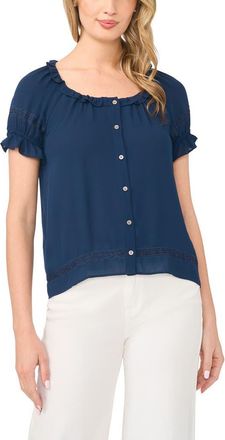 CeCe by Cynthia Steffe Ruffle Puff Sleeve Top in Classic Navy at Nordstrom, Size Xx-Small