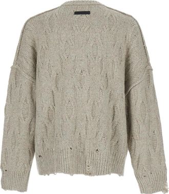 Represent Distressed Cable-Knit Sweater - Beige