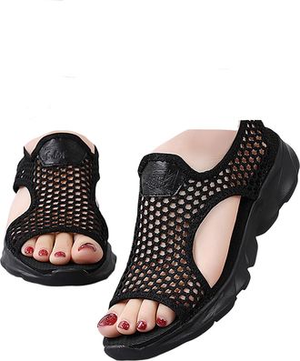 Generic Sandals for Women Summer Mesh Beach Sport Casual Open Toe Flat Soft Bottom Breathable Shoes Ladies Sandals Sandal Heels for Women (Black, 6)