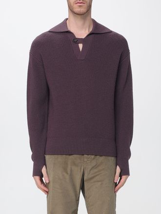 Paolo Pecora Long-Sleeved Cotton Knit Polo Shirt with V-Neck