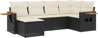 vidaXL Set De Sof&aacute;s De Jard&iacute;n 6 Piezas Y Cojines Rat&aacute;n Sint&eacute;tico Negro Vidaxl