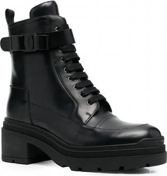 Ferragamo Womens Chunky Leather Biker Boots In Black