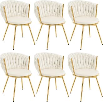 Woltu Woltu - Sill&oacute;n Giratorio Tapizado Moderno, 6 Unidades, Para Escritorio De Oficina, Terciopelo, Color Beige
