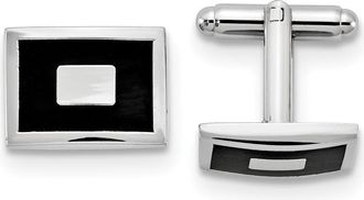 Diamond2Deal Silver-tone Black Enameled Rectangular Cuff Links